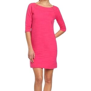 Lilly Pulitzer Cassie Dress Azalea Pink 3/4 Sleeve Boat Neck Shift Dress Size S